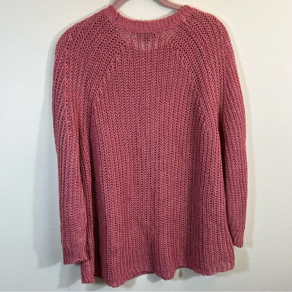 J. Crew 100% Linen‎ Open Knit Relaxed Fit Beach Sweater Cover Up Pink Medium